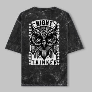 Night Thinker Unisex Acid Washed Oversized Printed T-Shirt