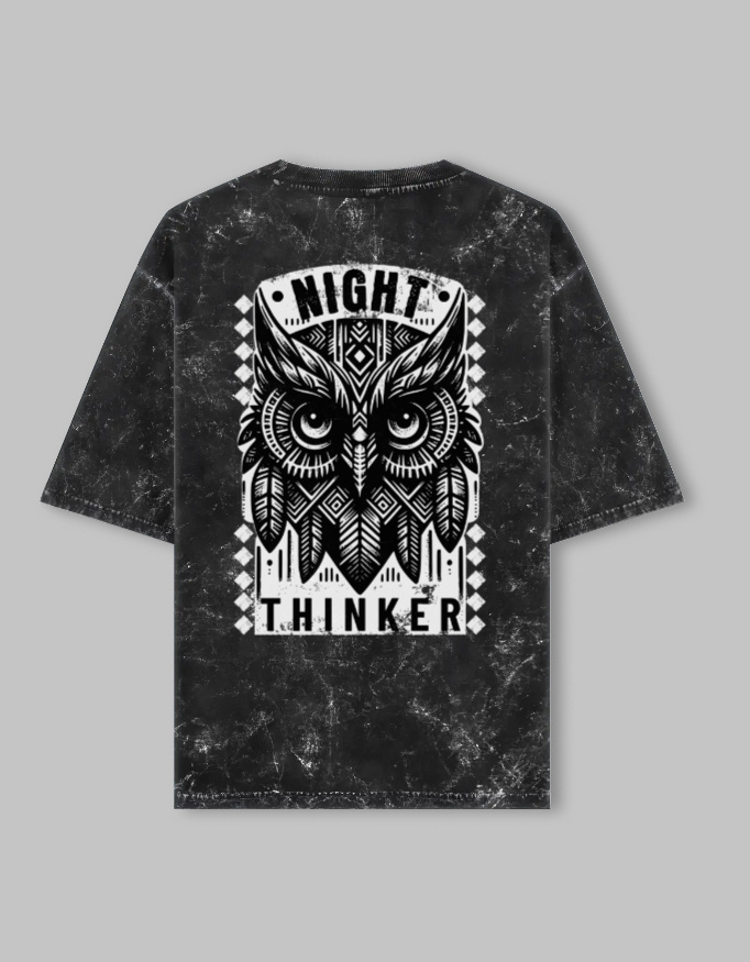 Night Thinker Unisex Acid Washed Oversized Printed T-Shirt