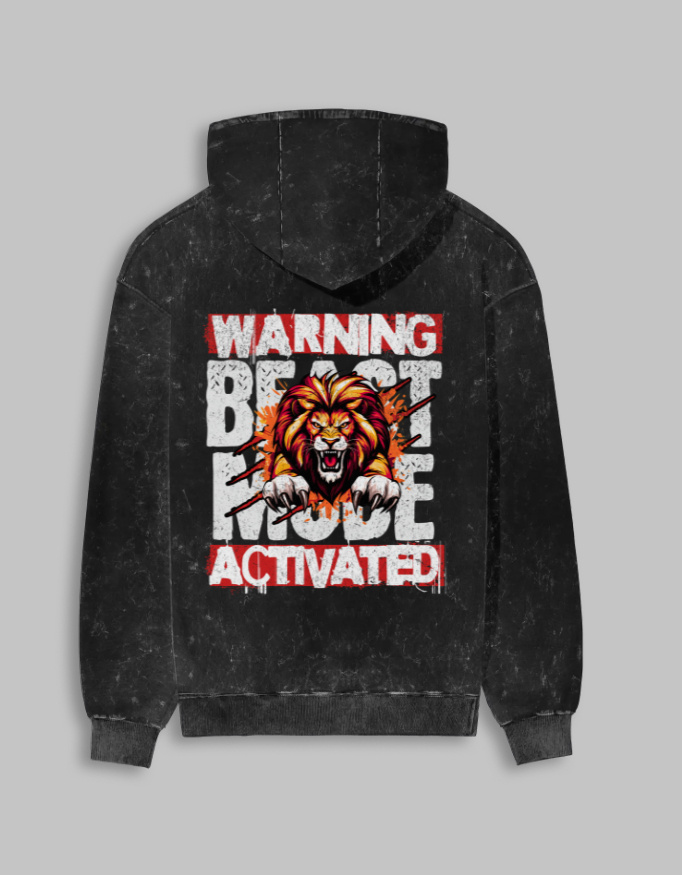 Beast Mode Unisex Acid Washed Printed Hoodie