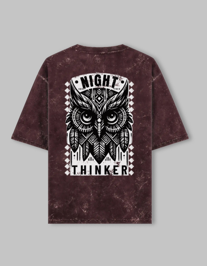 Night Thinker Unisex Acid Washed Oversized Printed T-Shirt - Image 7