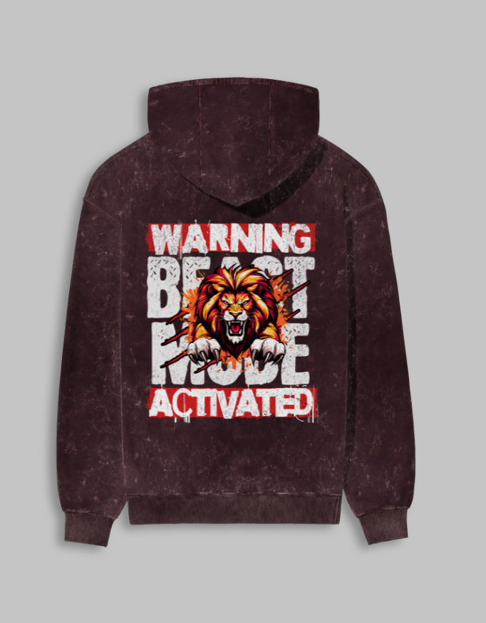 Beast Mode Unisex Acid Washed Printed Hoodie - Image 7