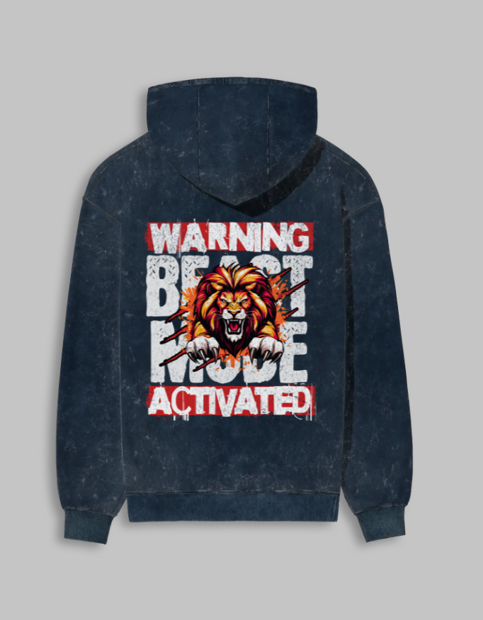 Beast Mode Unisex Acid Washed Printed Hoodie - Image 3