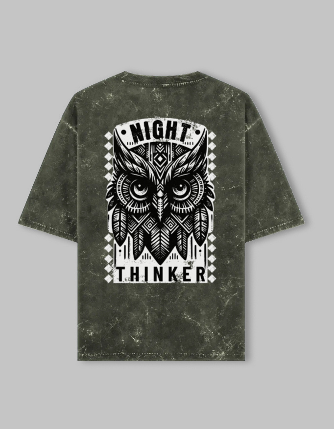 Night Thinker Unisex Acid Washed Oversized Printed T-Shirt - Image 9
