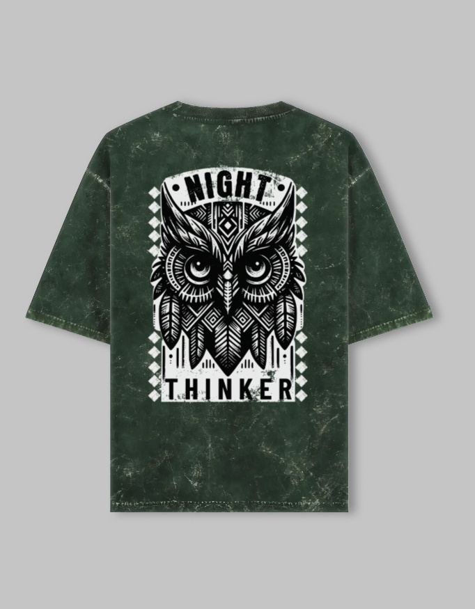 Night Thinker Unisex Acid Washed Oversized Printed T-Shirt - Image 5