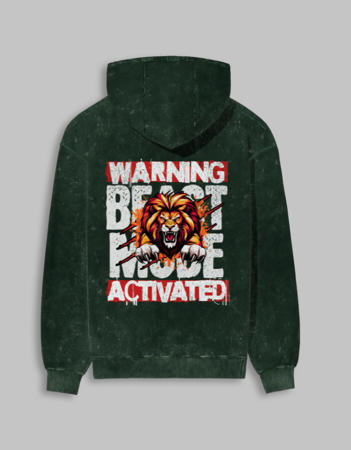 Beast Mode Unisex Acid Washed Printed Hoodie - Image 5