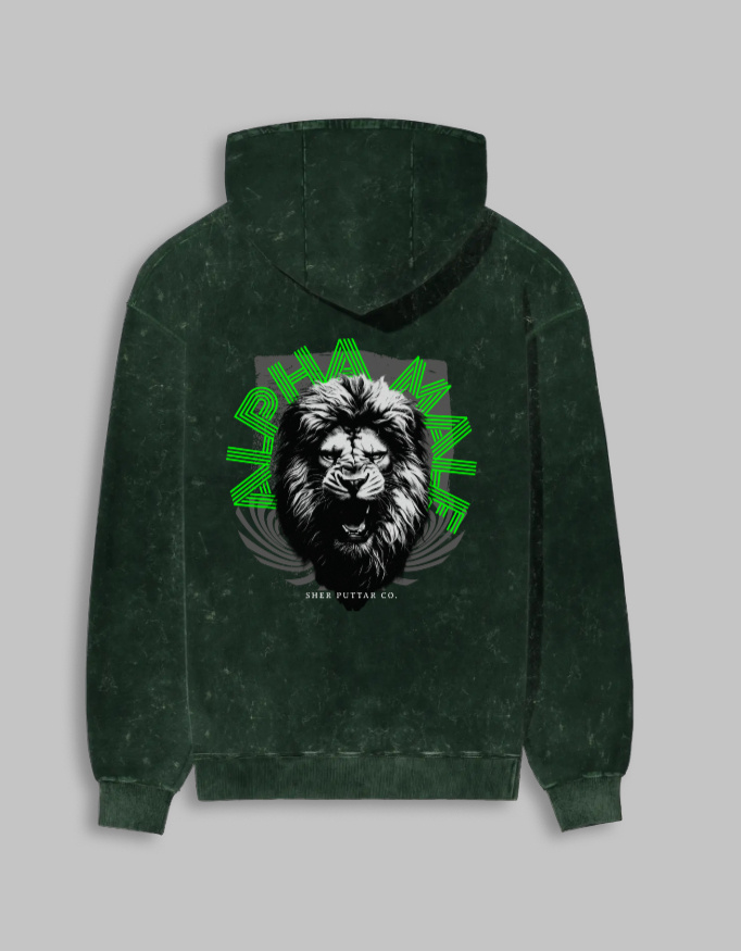 Alpha Male Unisex Acid Washed Printed Hoodie