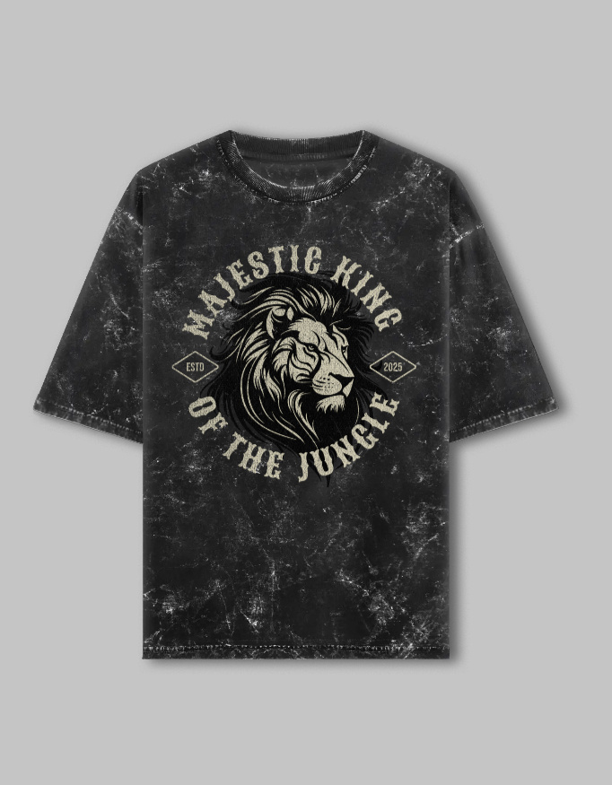Majestic King Unisex Acid Washed Oversized Printed T-Shirt