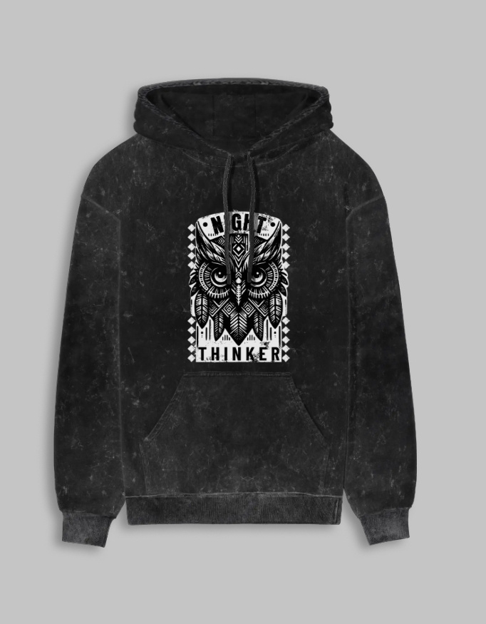 Night Thinker Unisex Acid Washed Printed Hoodie - Image 5