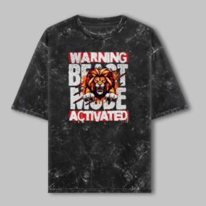 Beast Mode Unisex Acid Washed Oversized Printed T-Shirt