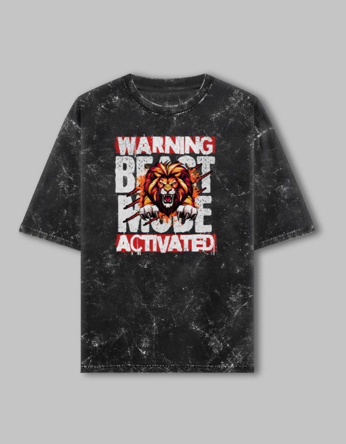 Beast Mode Unisex Acid Washed Oversized Printed T-Shirt