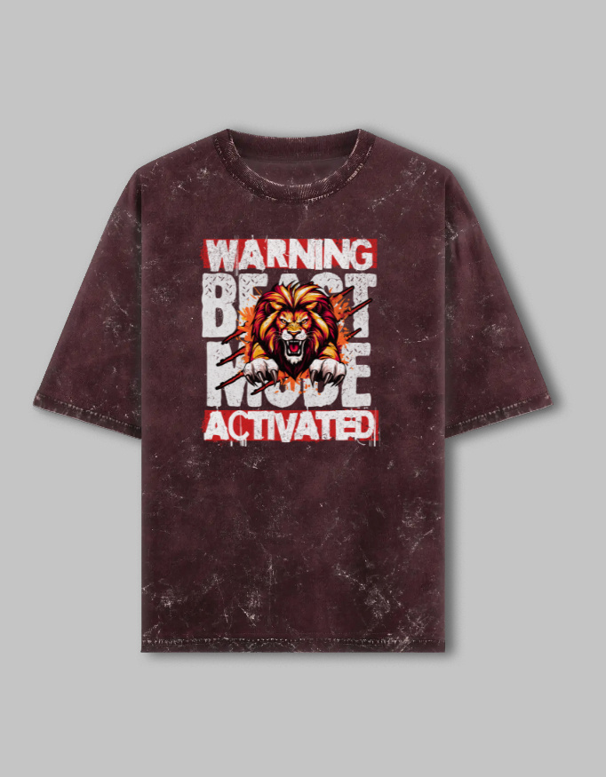 Beast Mode Unisex Acid Washed Oversized Printed T-Shirt - Image 7