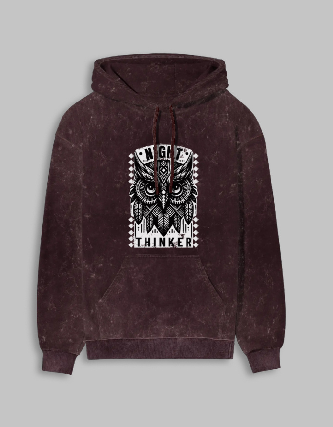 Night Thinker Unisex Acid Washed Printed Hoodie - Image 4