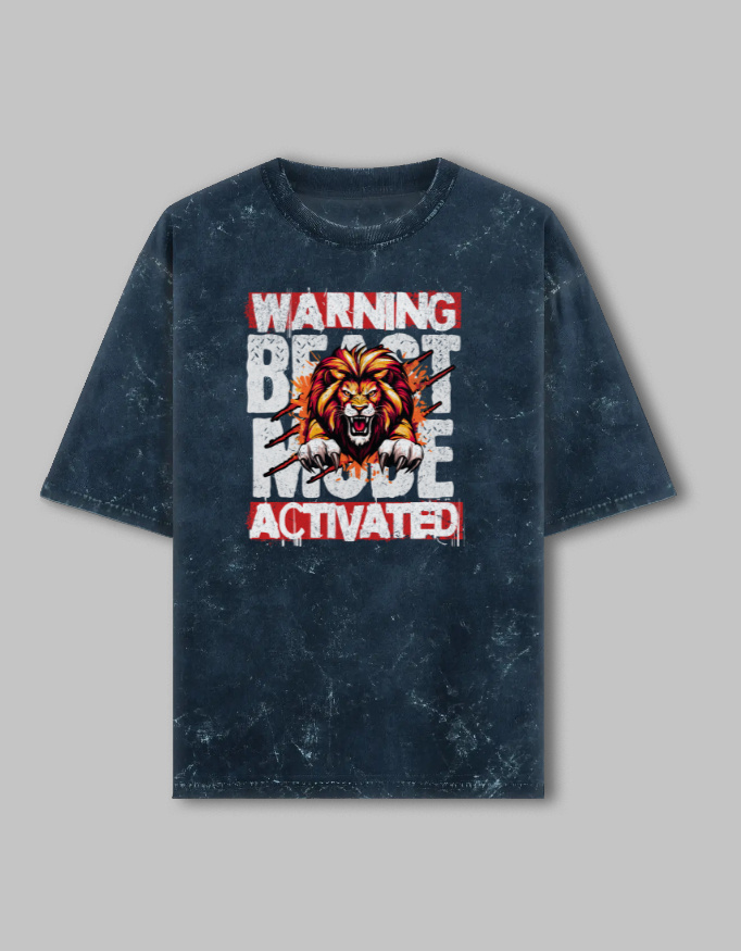 Beast Mode Unisex Acid Washed Oversized Printed T-Shirt - Image 3