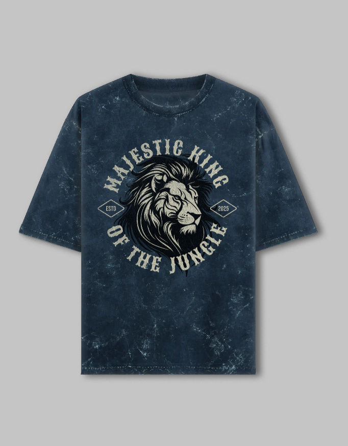 Majestic King Unisex Acid Washed Oversized Printed T-Shirt - Image 3