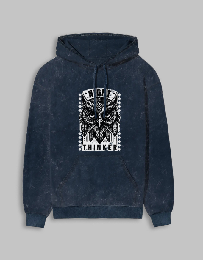 Night Thinker Unisex Acid Washed Printed Hoodie - Image 2