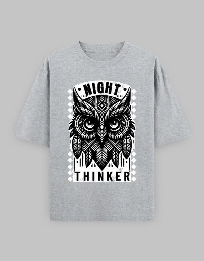 Night Thinker Unisex Oversized Classic Printed T-Shirt - Image 3