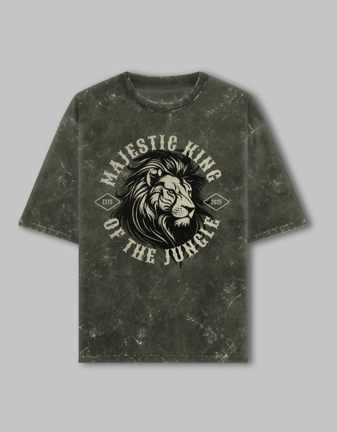 Majestic King Unisex Acid Washed Oversized Printed T-Shirt - Image 9