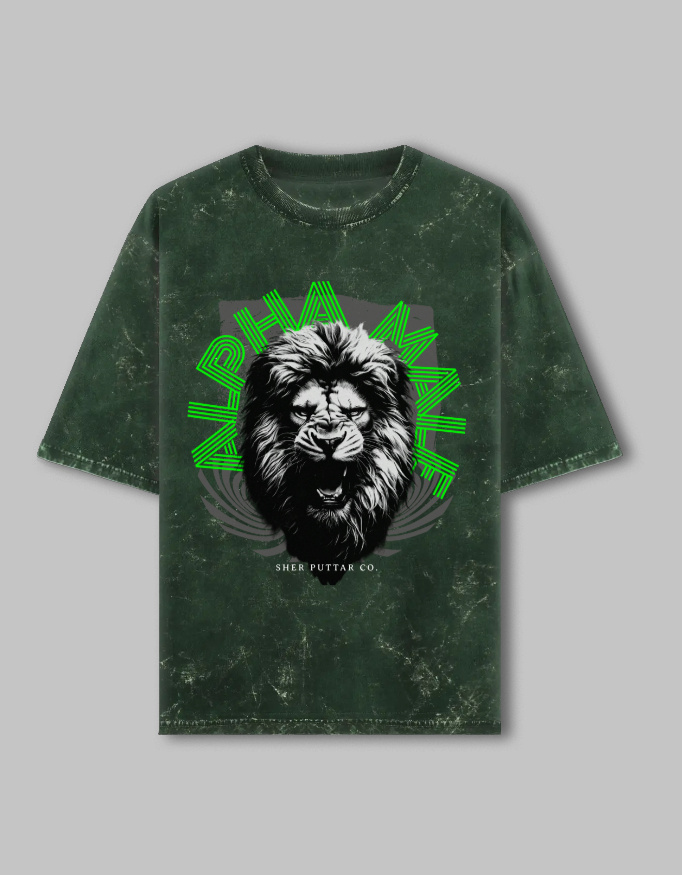 Alpha Male Unisex Acid Washed Oversized Printed T-Shirt