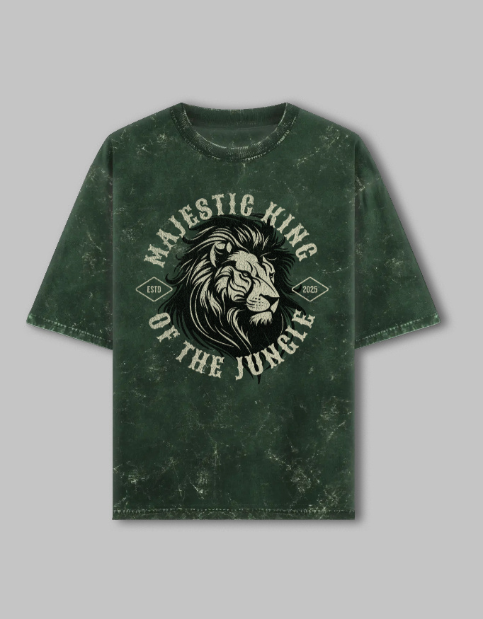 Majestic King Unisex Acid Washed Oversized Printed T-Shirt - Image 5