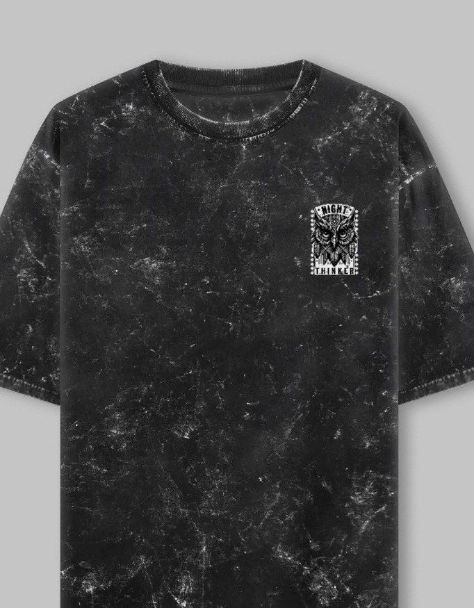 Night Thinker Unisex Acid Washed Oversized Printed T-Shirt - Image 2