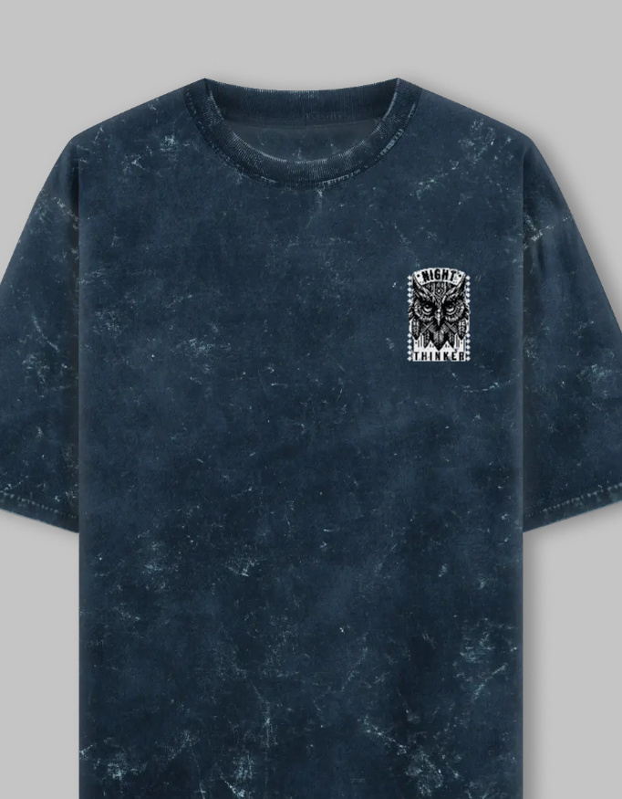 Night Thinker Unisex Acid Washed Oversized Printed T-Shirt - Image 4