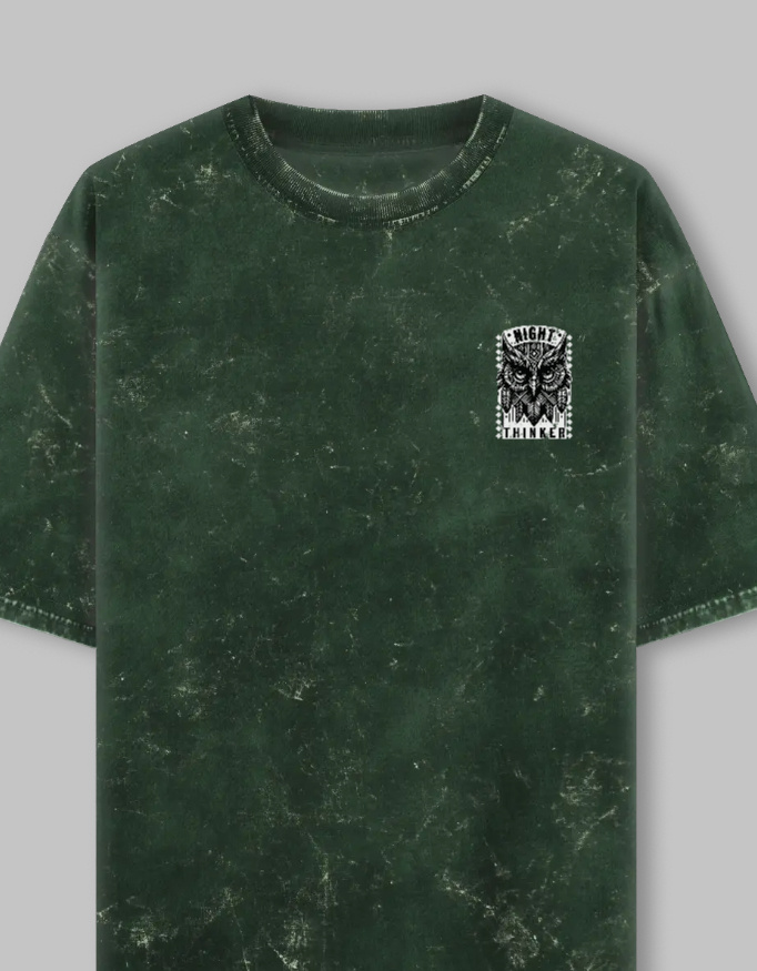 Night Thinker Unisex Acid Washed Oversized Printed T-Shirt - Image 6